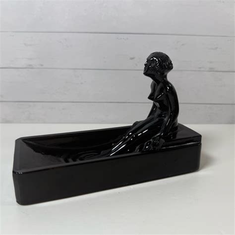 Vintage Accents Vintage Nude Nymph Art Deco Trinketsoap Dish Black Glass Poshmark