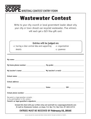 Fillable Online WRITING CONTEST ENTRY FORM Wastewater Contest Fax Email