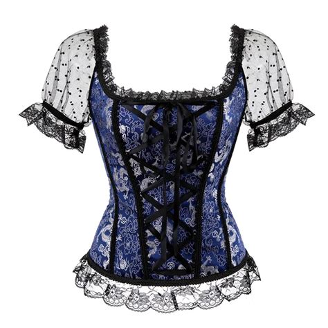 Caudatus Bustier Corset Tops For Women With Sleeves Lace Up Brocade