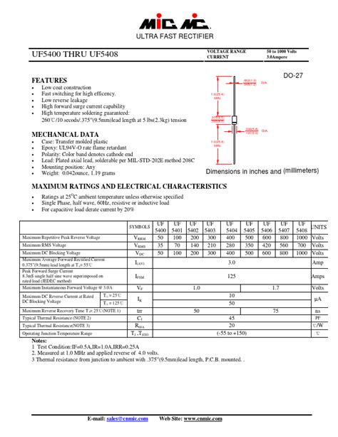 UF5402 Datasheet ULTRA FAST RECTIFIER