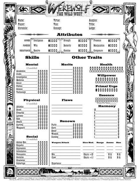 Werewolf The Apocalypse Character Sheet