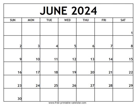 June 2024 Calendar Template Free printable calendar ในป 2024