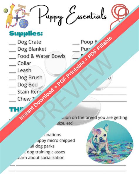 Puppy Essentials Checklist Downloadable, Printable and PDF Fillable - Etsy