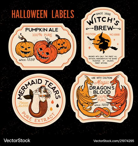 Halloween bottle labels potion labels Royalty Free Vector