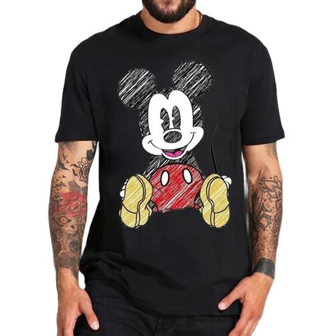 Cotton Black T Shirt For Men Disney Mickey Mouse Pattern Women S T