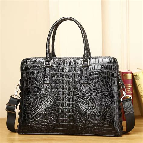 Double Zipper Crocodile Pattern Real Leather Briefcase Lh Colors