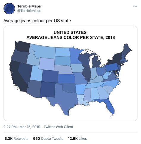 Average Jeans Color by State, 2020