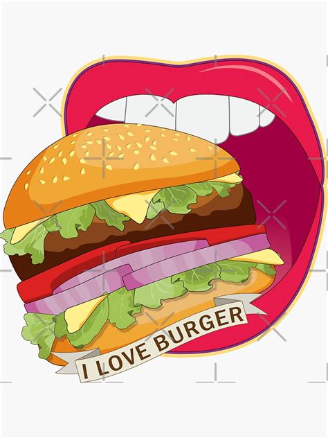 Woman Open Mouth Eating Burger I Love Cheeseburger Sticker For Sale