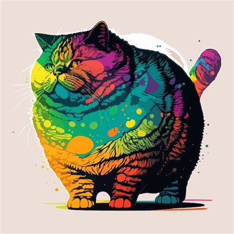 Premium Vector Colorful Fat Cat Pop Art Vector Illustration