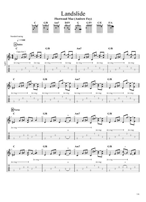 Landslide Fleetwood Mac Fingerstyle Solo Guitar Sungha Style Tab