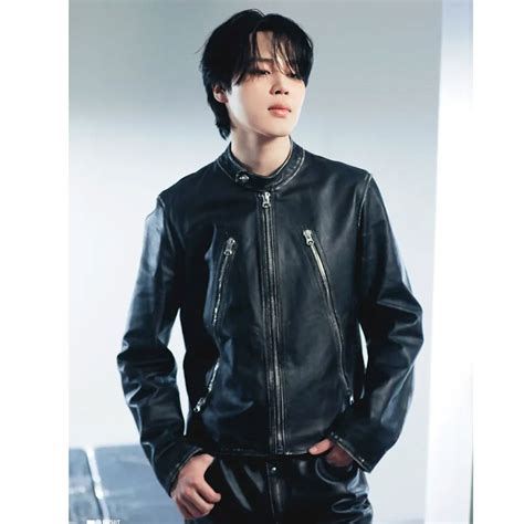 Black Biker FACE Jimin Leather Jacket - Jackets Masters