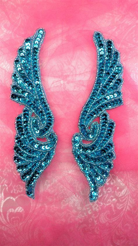 Jb Sequin Appliques Miroir Paire Turquoise Ailes Patch Etsy France