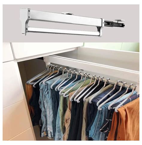 Extendable Pull Out Closet Rod Wardrobe Pull Out Clothes Hanger Rail