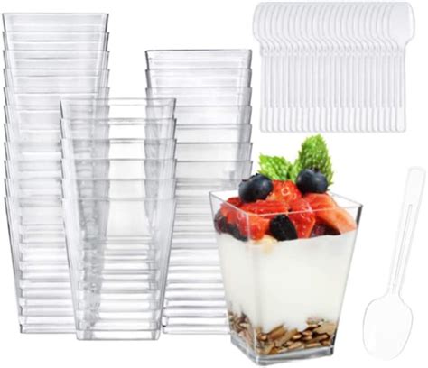 Foraineam 100 Pack Clear Dessert Cups With Spoons 4 Oz Disposable