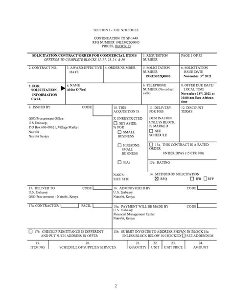 Fillable Online SECTION 1 THE SCHEDULE CONTINUATION TO SF 1449