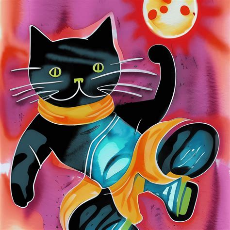 Cat Sunshine Kung Fu Skate Dance Watercolor Poster Art · Creative Fabrica