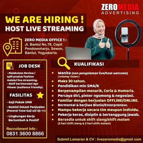 Lowongan Kerja Host Live Streaming Di Zeromedia Advertising LokerJogja ID