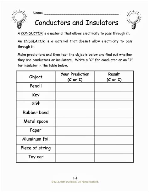 50 Conductors and Insulators Worksheet – Chessmuseum Template Library