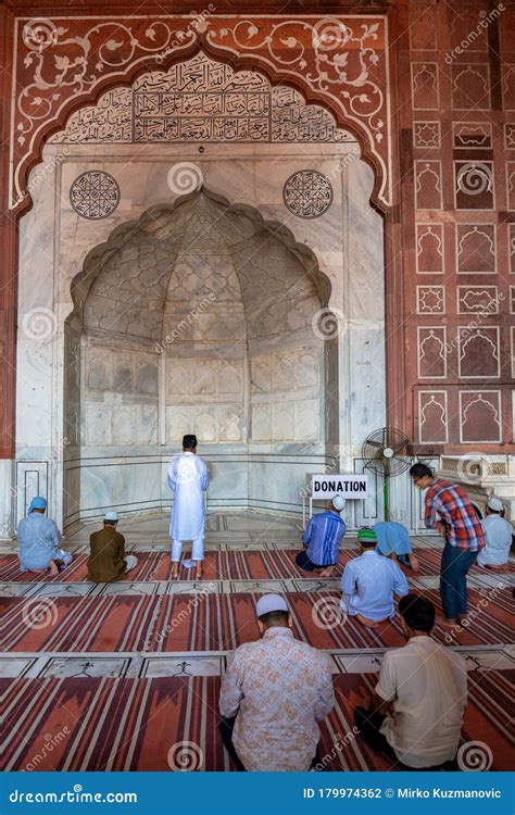 People Praying In Jama Masjid Mosque In Old Delhi India Editorial