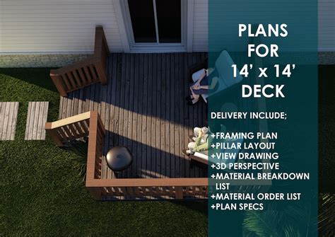 Deck Plans Drawing Set 1414 Deck Drawings Deck Blueprints Diy Woodworking Plans With Deck