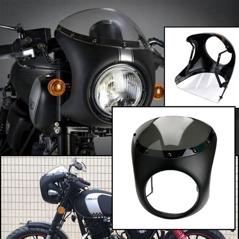 Motorrad Retro Scheinwerfer Verkleidung Lampenmaske Matt Schwarz F R