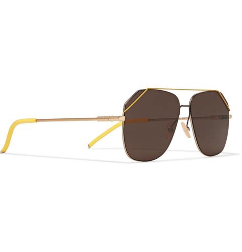 Fendi Aviator Style Gold Tone Sunglasses Yellow Fendi