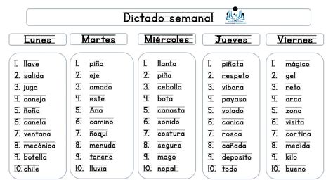 Fichas Para Realizar Dictados Por Palabras De Forma Semanal