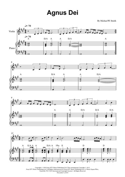 Agnus Dei Arr Wesley S Silva By Michael W Smith Sheet Music For