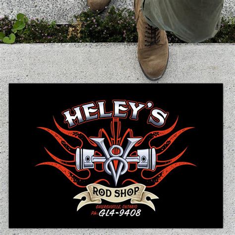 Personalized V Hot Rod Garage Lettering Door Mat Rustypod Store