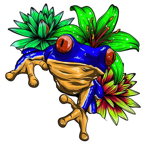 Tropical Frog With Flowers Vector Illustration Image Digital Art By