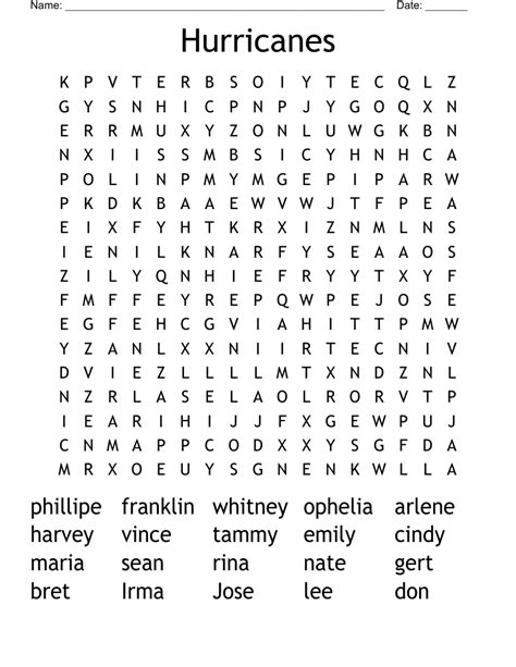 Hurricanes Word Search Wordmint