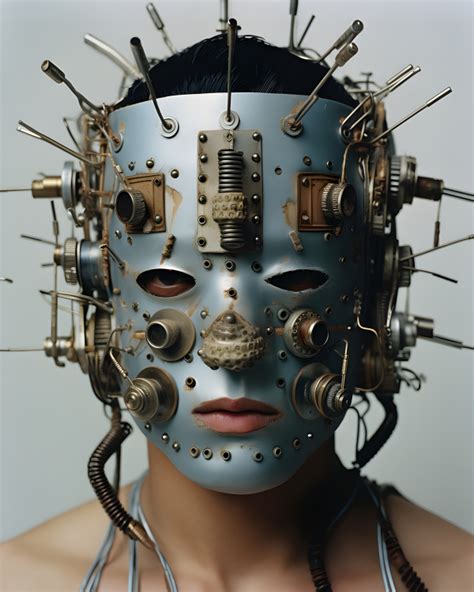 wearing  soldered metal face mask impossible images unique stock