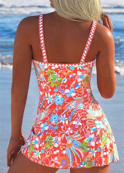 Tie Floral Print Coral One Piece Swimdress Modlily Usd