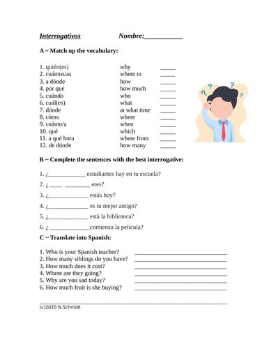 Spanish Worksheets Vocabulary