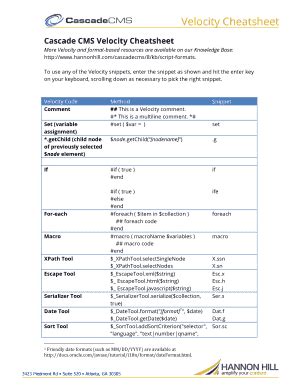 Fillable Online Velocity Cheatsheet Fax Email Print PdfFiller