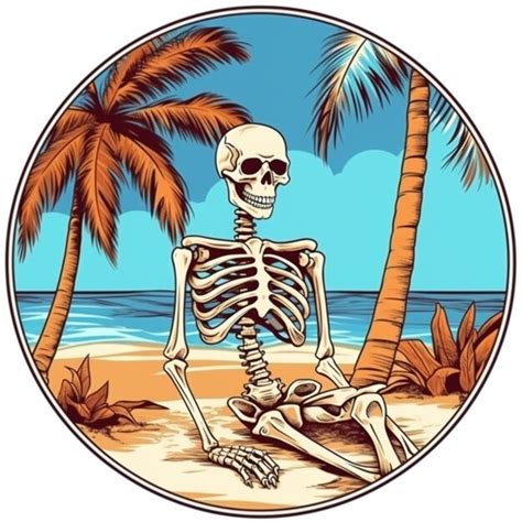 Premium Photo A Skeleton Sitting On The Beach With Palm Trees And A