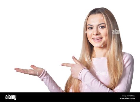 Beautiful Blonde Woman Posing Isolated On White Background Stock Photo Alamy