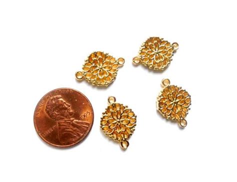 4 Gold Plated Filigree Flower Connectors 4 FL 10B Etsy