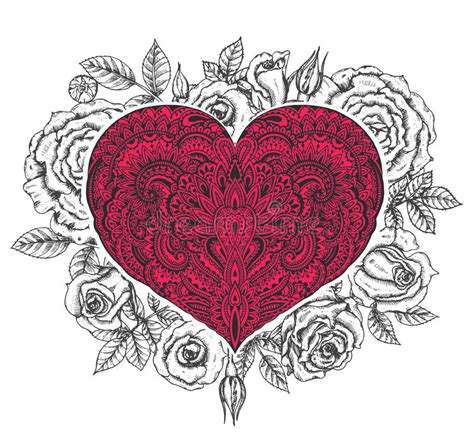 Heart Zentangle Style Seamless Pattern Stock Illustration