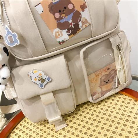 Kawaii Mochila con Pines Kawaii Mochila Escolar Linda Estética Mochila