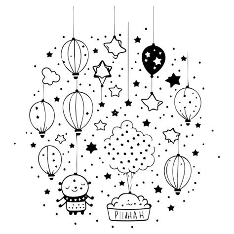 Doodle Kids Decoration Star Birthday Balloons Vector Image