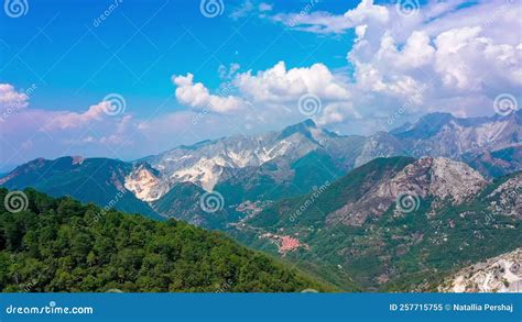 Aerial Forward Revealing Shot Of Marble Quarry In Apuan Alps Carrara