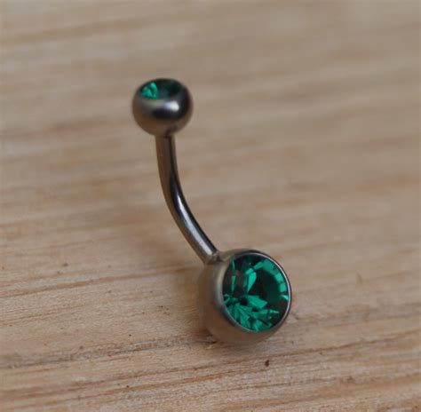 14mm Titanium Belly Bar Emerald Green Double Jewelled Navel Etsy Uk