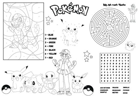 Printable Pokemon Activity Sheet Pokemon Birthday Activity Pokemon