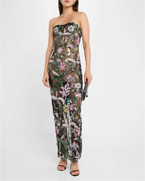 Bronx And Banco Dahlia Strapless Floral Embroidered Column Gown