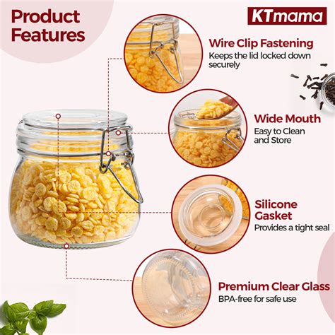 KTMAMA Airtight Glass Jars Set Of 6 With Lids 17oz Food Storage Jar