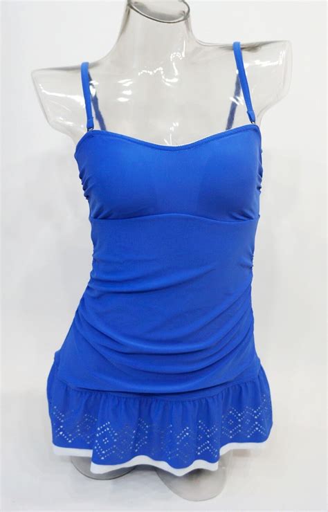 Croft And Barrow Blue Hip Minimizer Bandeau Laser Cut Swimdress Womens 6