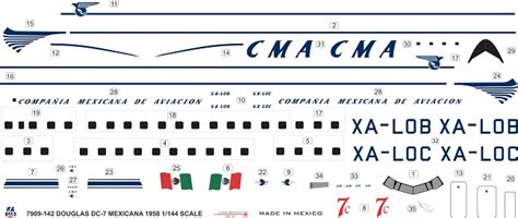 8aDecs Decals Catalogue Compañia Mexicana de Aviacion DC 7C