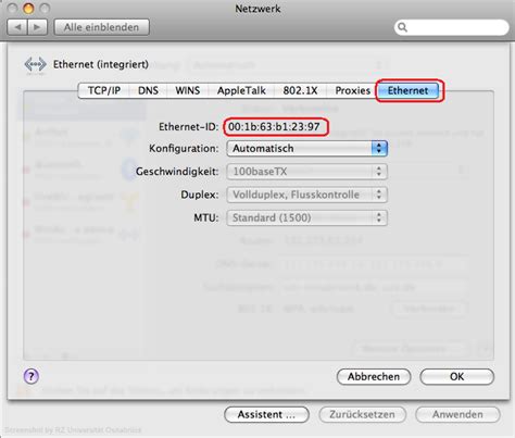 Mac OS Ermitteln Der Netzwerkkartenadresse Rechenzentrum