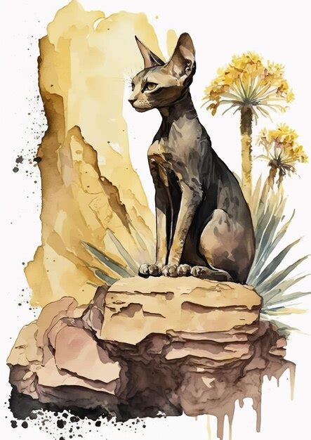 Portrait De Chat Sphinx Captivant Et élégant à L aquarelle Vecteur